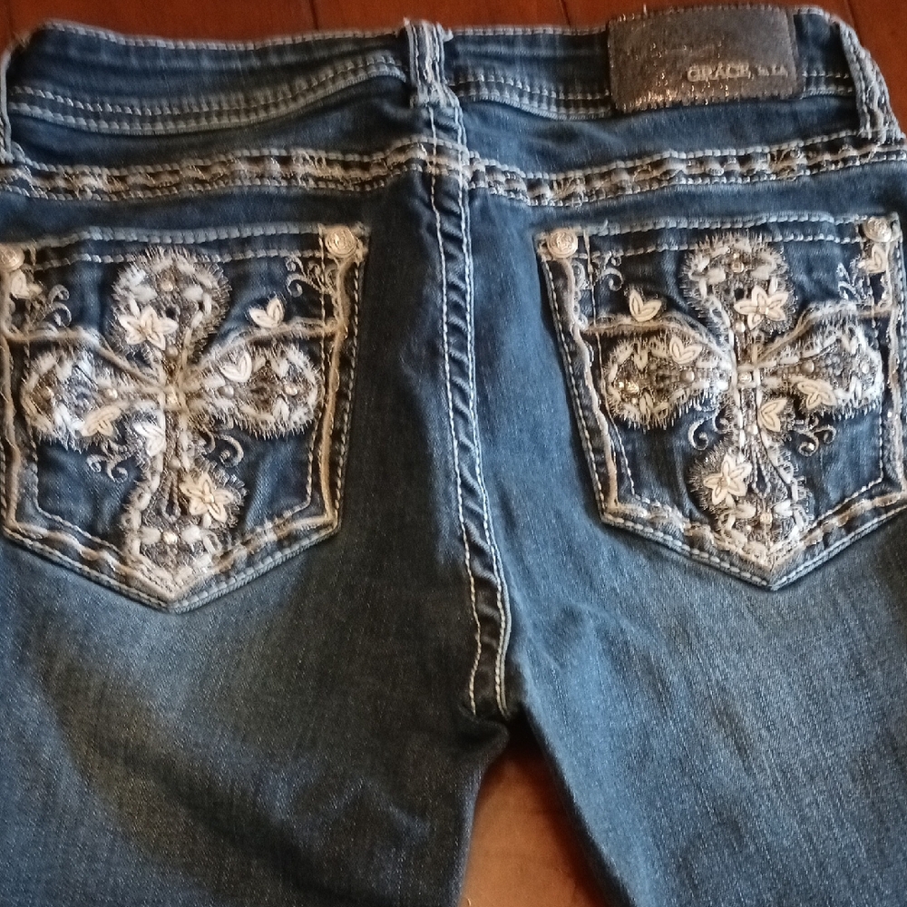 Grace in LA Blue Boot Cut Jeans with Rhinestone Embellishments